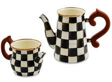 MacKenzie-Childs Courtly Check Stackable Coffee Set Missing Sugar Bowl NEW