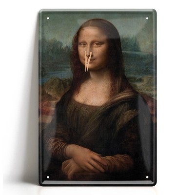Blechschild 20x30cm Mona Lisa Wäscheklammer WC Toilette Humor Bad Deko Schild