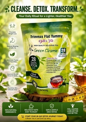 Trimmax Flat Tummy Detox Tea Green Cleanse 28 Days Senna Garcinia 84g