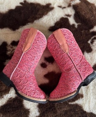 Tanner Mark Pink Sparkly Toddler Western Boots Size 4