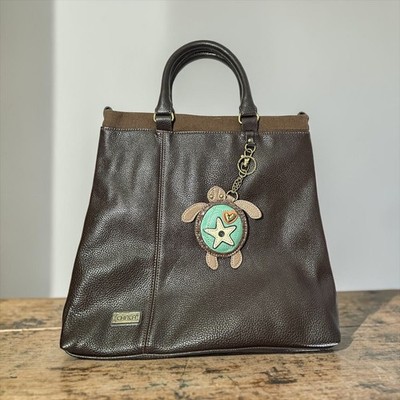 Chala Faux Leather Large Tote Bag W/ Turtle Keychain/Coin Purse & Shoulder Strap