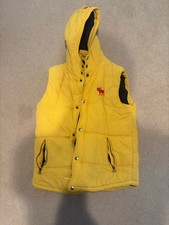 Abercrombie  Fitch Yellow Hooded Vest L Embroidered Logo Zipper Snap Buttons