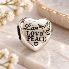 Sterling Silver Live Love Peace Charm  - Slide on  Charm - Brand New - CH009 hi