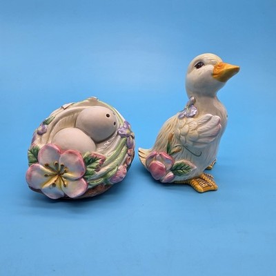 Fitz And Floyd ''Garden Rhapsody'' Salt & Pepper Shakers Duck Eggs Nest