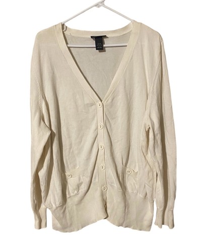 Cardigan maglione donna Lane Bryant taglia 26/28 bianco sporco 100% cotone comodo - Foto 14 di 17