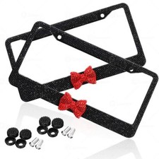 Zone Tech Car License Plate Frame Rhinestone Bling Carbon Metal Chrome Black