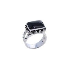 Black Onyx Rectangle Ring, 925 Sterling Silver Band, 11mm Onyx Face