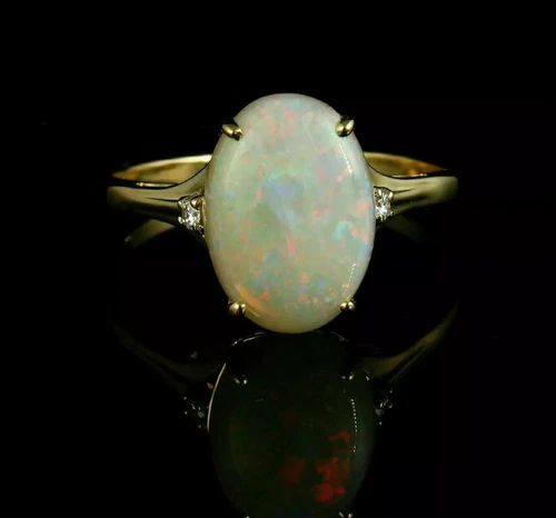 2 Ct Oval Cut Simulated Fire Opal Wedding Solitaire Ring 14K Yellow Gold Plated