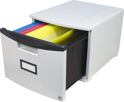 Plastic One-Drawer File Cabinet   Locking Document Organizer, Gray (61267B01C)