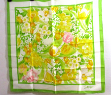 VINTAGE S.M. KENT Made in Japan 100 Acetate GREEN FLORAL SCARF 27"x27"