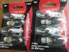 8 Bulbs // 'Home 360' CLEAR NIGHT LIGHT BULBS 4W // 2 x 4 Packs