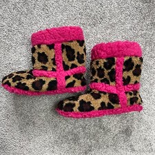Sweet Booties Slippers Leopard Cheetah Print Soft with Pink Lining Girls 13/1