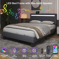 Full/Queen/King Faux Leather Bed Frame with Adjustable Headboard and LED Lights