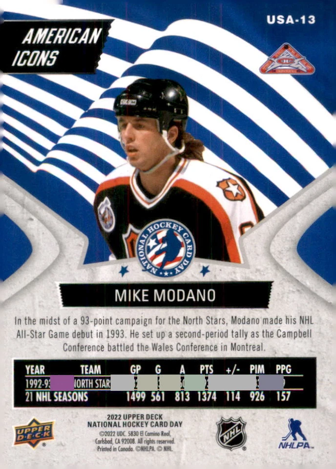 2022 Upper Deck National Hockey Card Day USA #USA-13 Mike Modano - Image 2 of 2