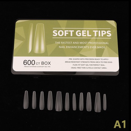 600pcs Gel Soft Gel Tips Fournitures Couvercle Full Fals Nail Poufrées -* - Picture 13 of 28