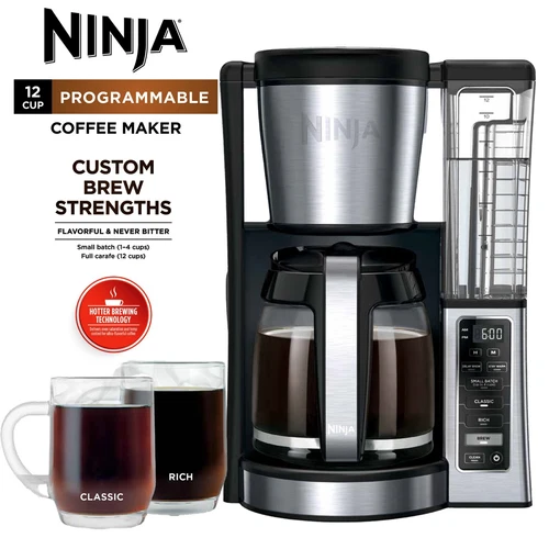 Ninja 12-Cup Stainless Steel Coffee Maker, Glass Carafe, CE250