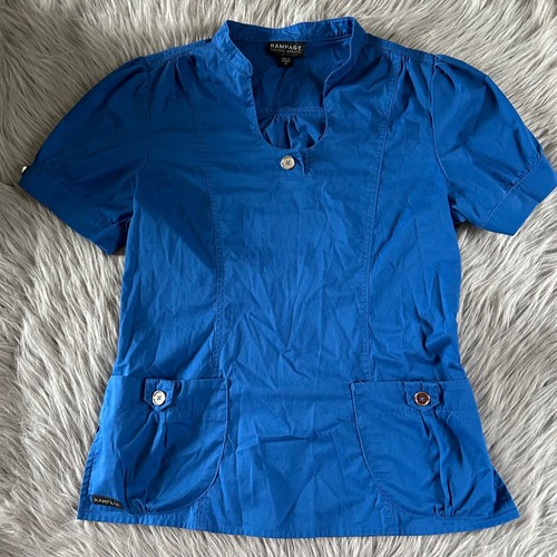 Rampage Medical Apparel Scrub Top Womens Size Small Blue Short Sleeve Work Shirt