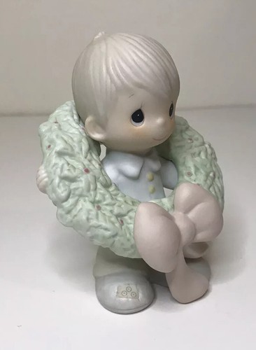 Precious Moments-Boy Wearing Christmas Wreath-Surrounded With Joy-Retired 1989 - Picture 7 of 10