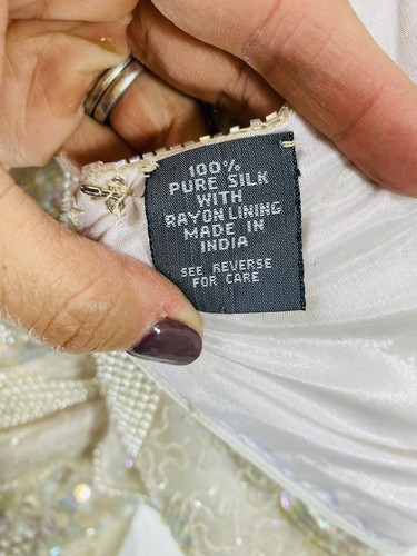 Vintage Modi Off White Champagner Seide Perle Pailletten Abend Cocktail Hochzeitskleid, S - Bild 12 von 12