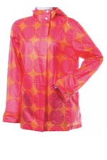 Marimekko Size Xs Rain Jacket Hooded Snap Zip Front Pink Orange Polka Dot Print