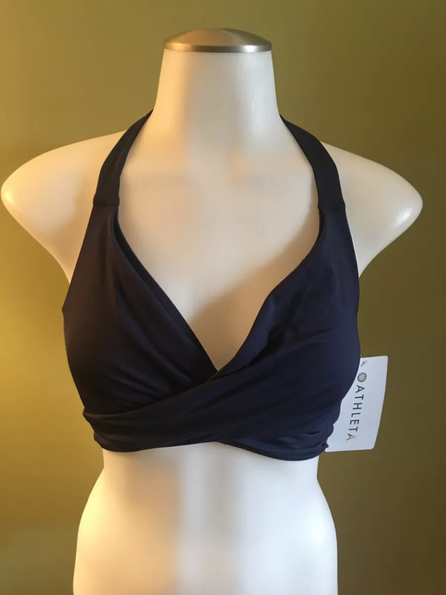 NWT**Athleta Bra Cup Wrap Halter Bikini Swim Top**Navy **Sz: 34 B/C **$69