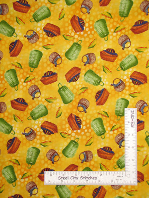 Julia Cairns Basket Bowl Toss Yellow Cotton Fabric Quilting Treasure By The Yard