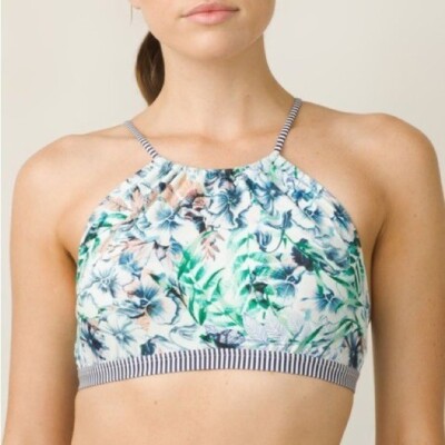 Prana Tropical Print Floral High Neck Padded Brina Swim Bikini Top
