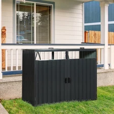 Outdoor Garbage Can Storage Shed Metal Garden Bin Shed Store 2 Trash Cans Black
