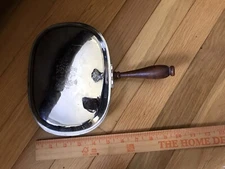 Vintage Silent Butler Table Sweeper Pan Chrome Wooden Handle Hand Engraved Lions