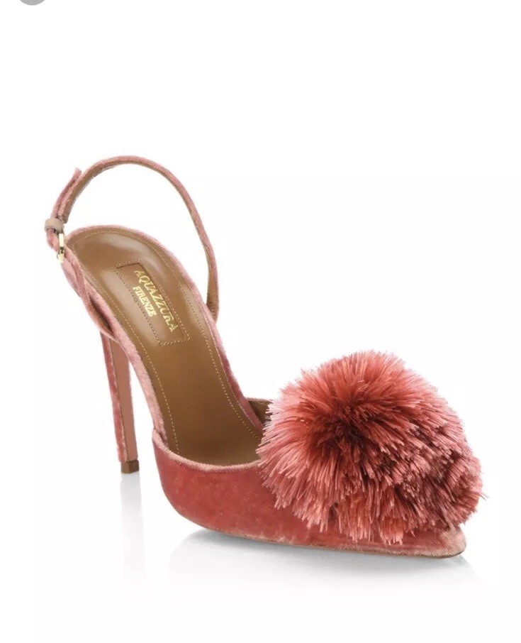 Aquazurra “Powder Puff” Slingback/Sling Pump In Pink Velvet