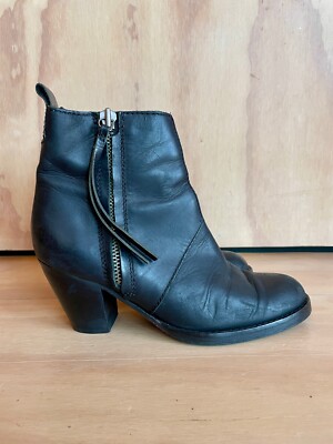 Acne Studios Womens Leather Moto Boots Size 39 / 9 Pistol Black Heeled Zip Up