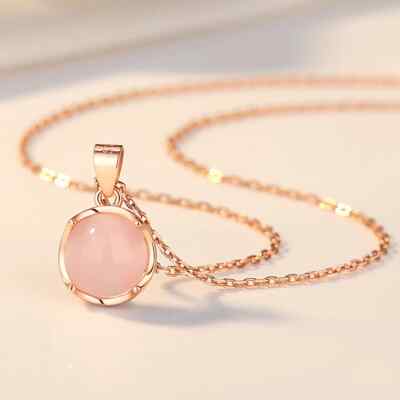 Damen Mädchen Halskette echt 925 Silber Mondstein rund rosa Anhänger Gold VERPACKT