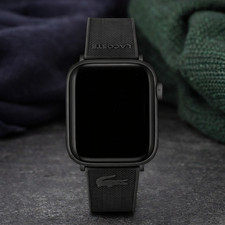 Lacoste Apple Watch Silicone Strap Black Petit Pique 40/42mm Croc Logo Band NEW