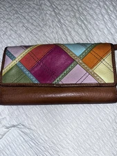 Fossil Leather Wallet/Checkbook Cover Multicolored Leather