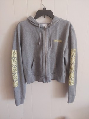   Vans Gray Hoodie with Yellow Accents Semi-Cropped  Medium Down The Arm Writing