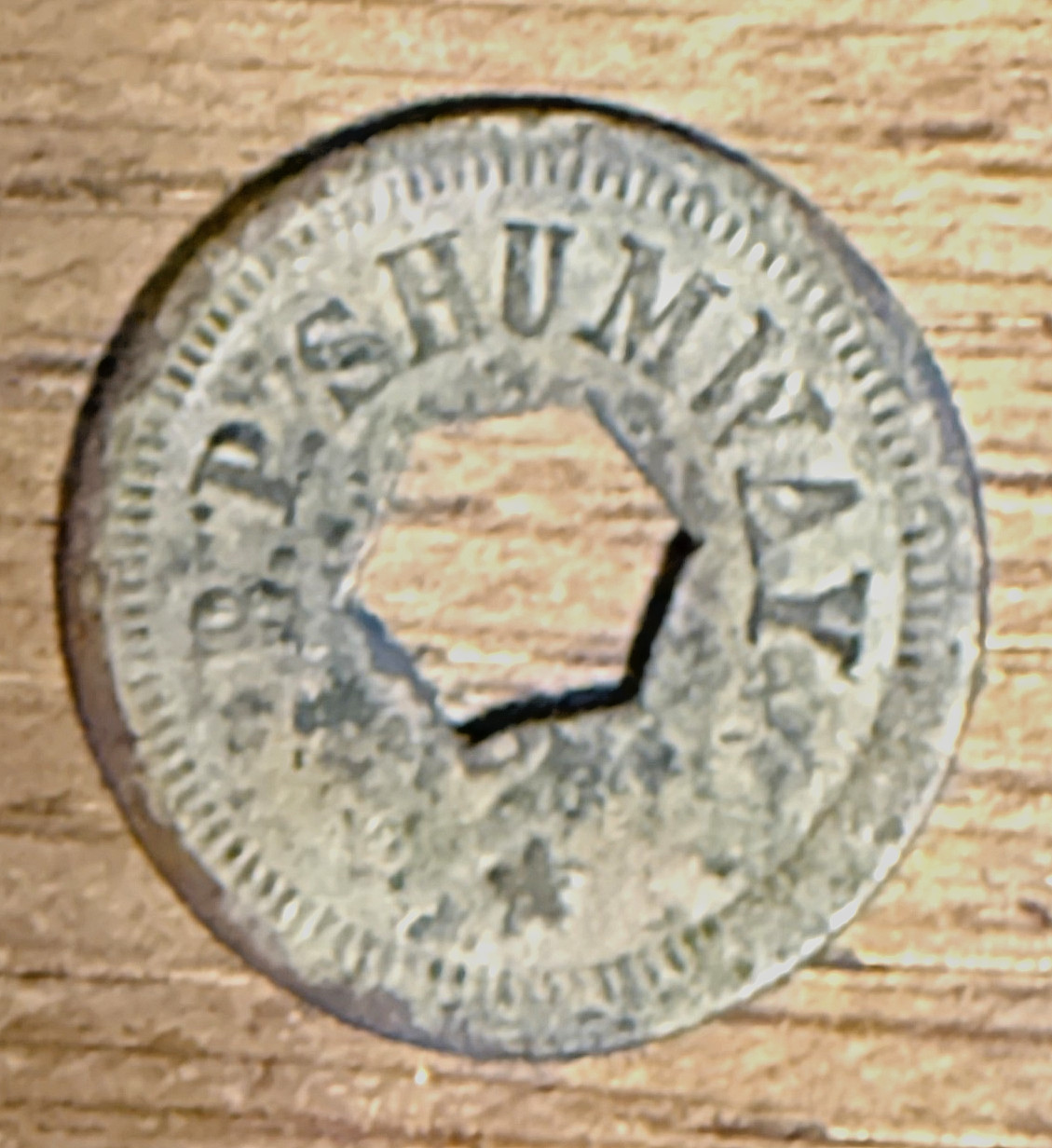 MESA, ARIZONA TOKEN - B.P. SHUMWAY - GF 5c IT- RARITY 10  (1914)