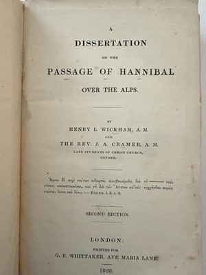 Wickham Dissertation on the Passage of Hannibal Over the Alps 2nd Ed (Rare)