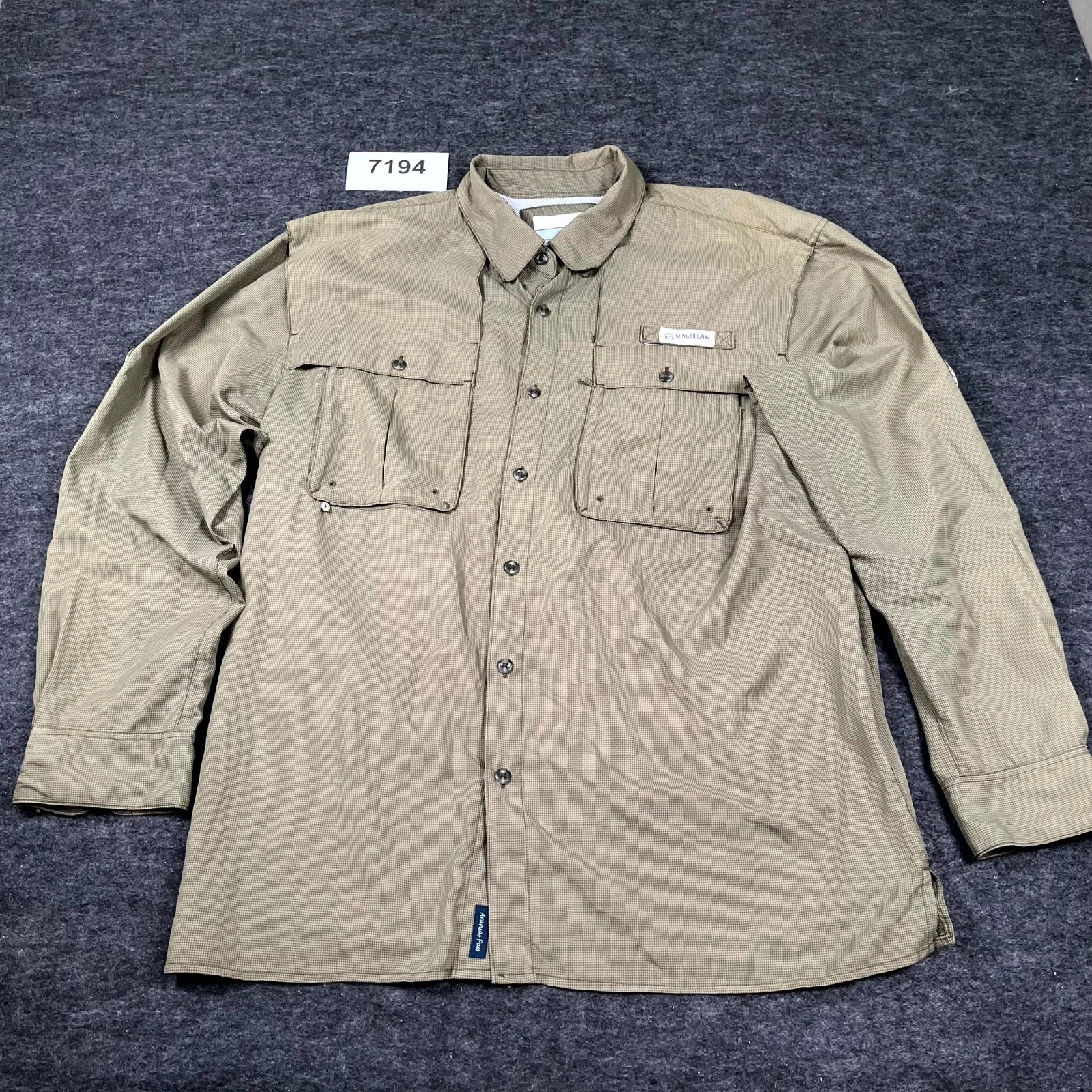 Magellan Outdoors Fishing Shirt Mens Large Green Black Houndstooth Relaxed Fit
