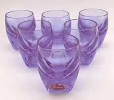 Vintage 1957 Mid Century Moser Alexandrite Neodymium Glass Shot Glasses - Set 6