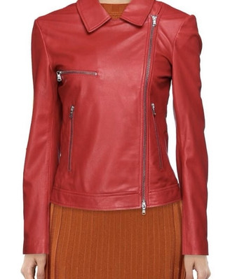 Tosca Blu Bikers Jacket Red Size 6-8 Soft Leather 