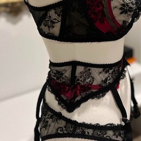 AGENT PROVOCATEUR MADDY Black and Hot Pink Suspender/Garter Belt AP 3/6-8 RARE🔥