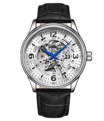 Denmark 3947 Automatic 42mm Skeleton Black/Leather | Silver Dial Wristwatch 3947