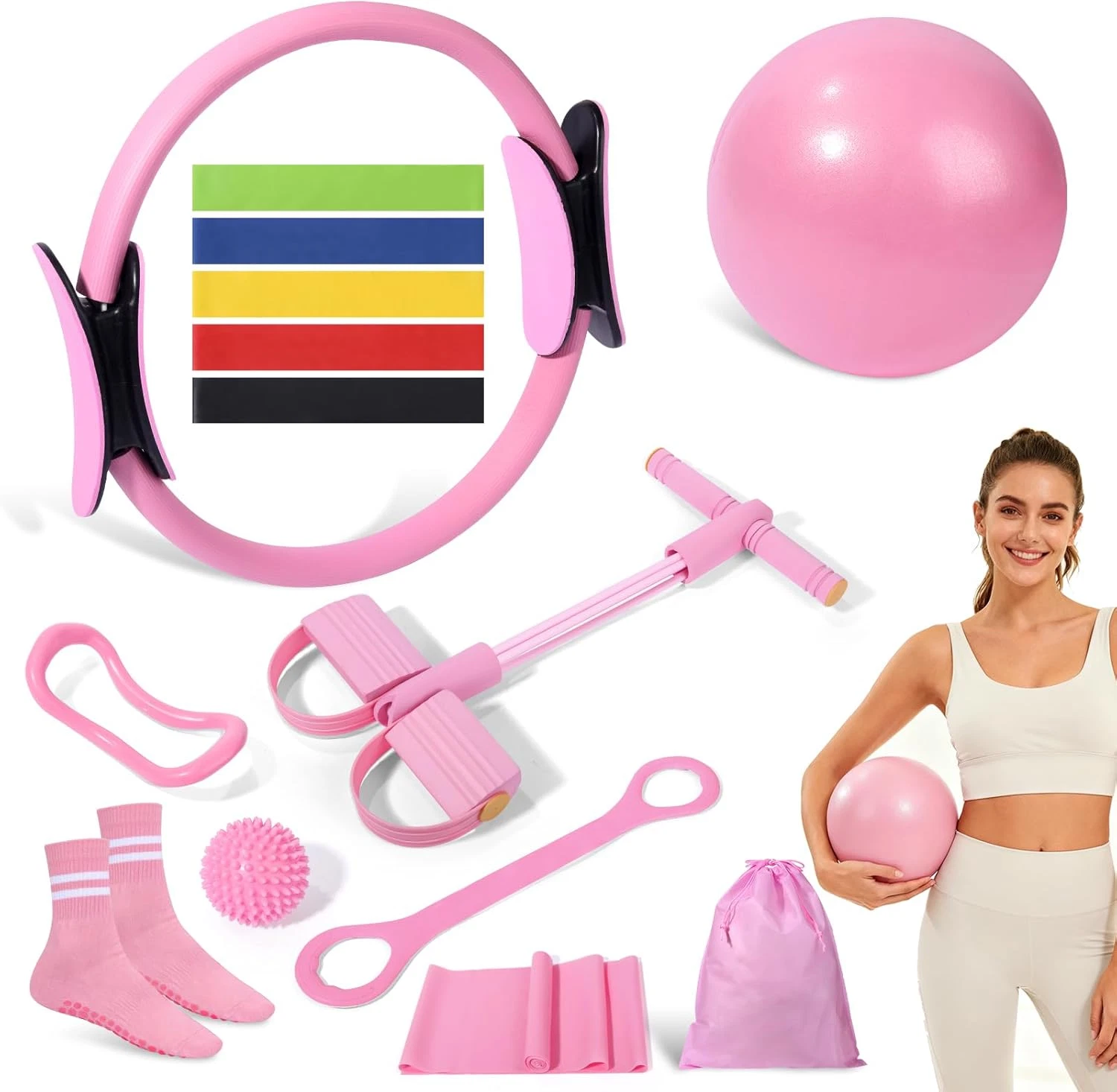 Pilates Kit 14 Pcs, Pilates Essentials Kit for Women, Pilates Equipment for Home