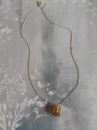 Vintage necklace chain silver tone metal clear crystal rhinestone pendant - Picture 5 of 6