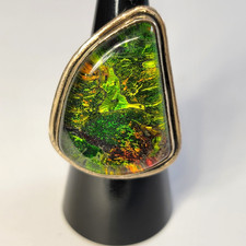 Vintage Green Dichroic Art Glass Ring Silver 925 Size 8 Hand-Made Freeform