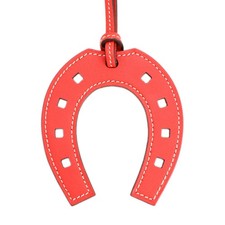 HERMES Paddock Cheval Charm Red Swift Leather Unisex Horseshoe Charm Strap Lengt