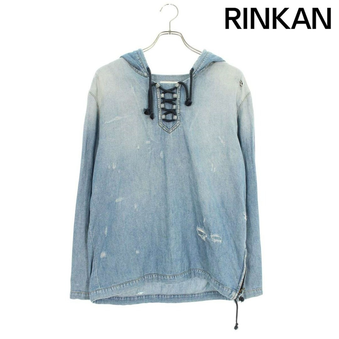 Felpa con cappuccio maglione denim Saint Laurent Paris 560475 YQ880 stringata danneggiata uomo usata