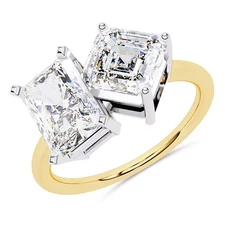 IGI 4.17 Ct Radaint & Emerald Cut Lab Grown Diamond Toi Et Moi 14K Yellow Gold