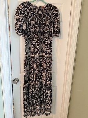 Farm RIO Graphic Floral Black and Cream Maxi Dress XL