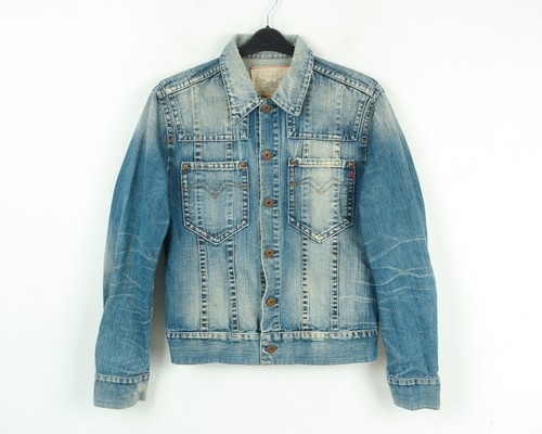 Replay y2k Herren M Denim Cropped distressed Jacke Vintage Mantel Trucker Rocker